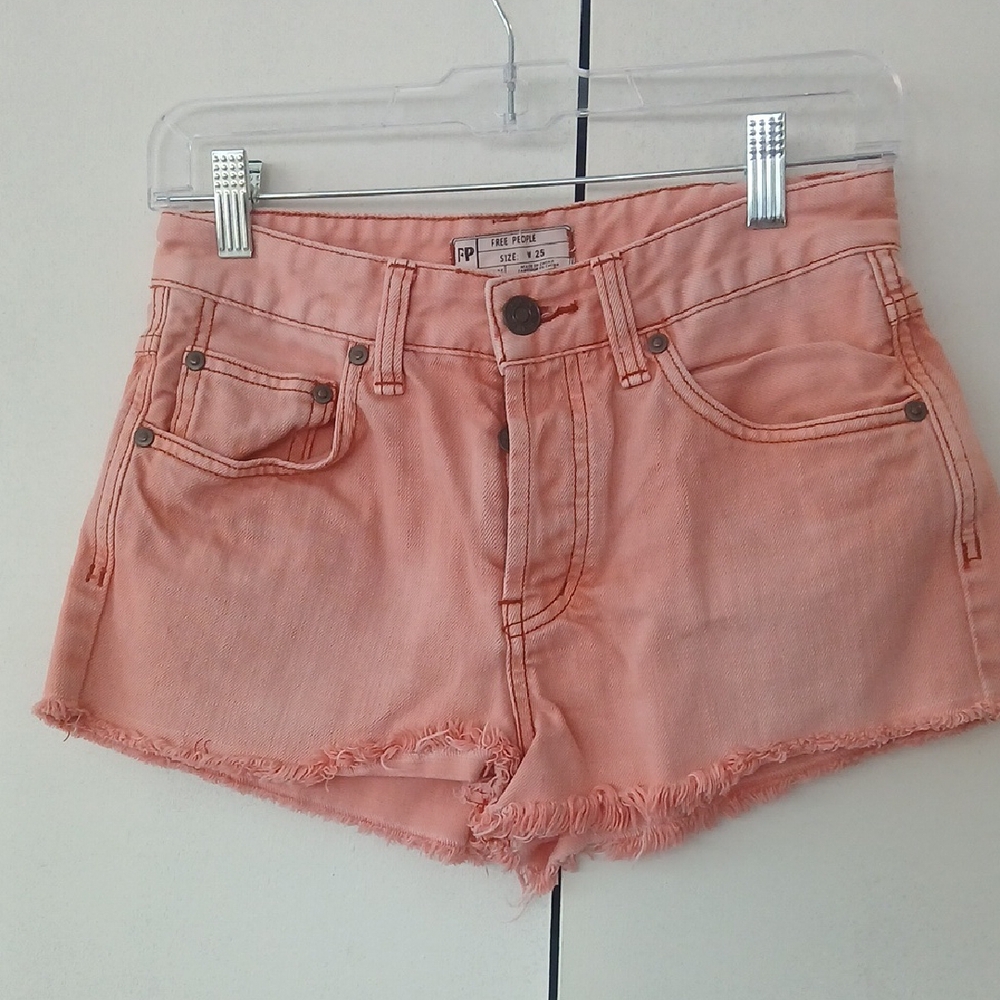 Free People Pink Distressed Jean Shorts